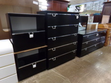 BLACK BEDROOM SET.
Chest of drawers, long dresser, 2 side tables and mirror complete this set.
$230.60